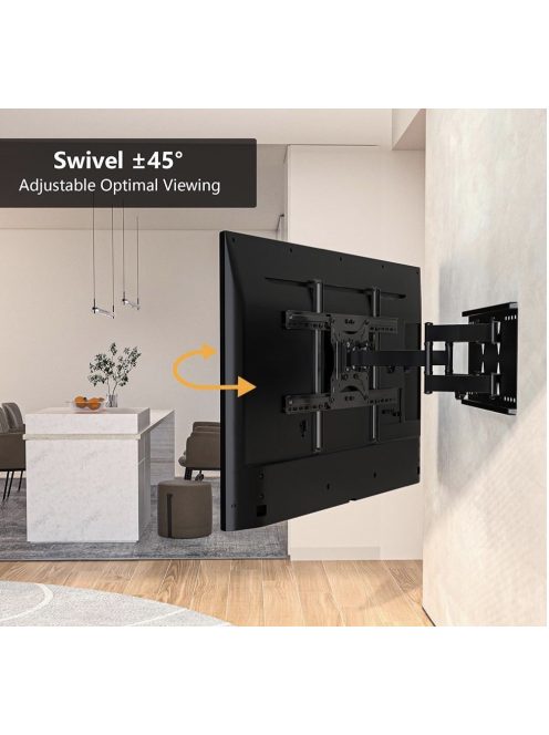 BONTEC TV fali konzol 37-80 hüvelykes LED LCD sík és ívelt képernyőhöz, forgatható, dönthető TV fali tartó teljes mozgástartományú, strapabíró, erős, masszív dupla karokkal, akár 65 kg-ig, max. VESA 600x400 mm, HDMI kábellel