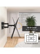 BONTEC TV fali konzol 37-80 hüvelykes LED LCD sík és ívelt képernyőhöz, forgatható, dönthető TV fali tartó teljes mozgástartományú, strapabíró, erős, masszív dupla karokkal, akár 65 kg-ig, max. VESA 600x400 mm, HDMI kábellel