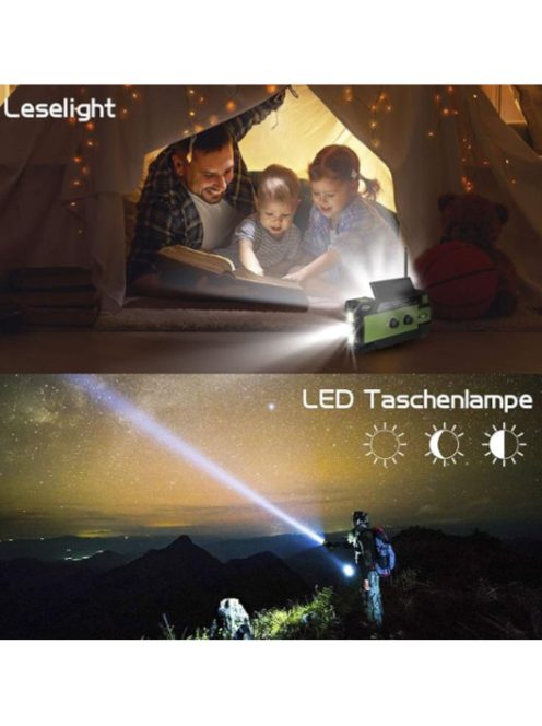 Efluky Solar Radio AM/FM/NOAA (MMM) forgattyús rádió hordozható USB újratölthető vészhelyzeti rádió 4000 mAh-s tápegységgel, LED zseblámpával, SOS riasztóval és olvasólámpával kempingezéshez, túléléshez, ut