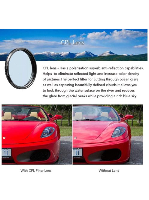 Apexel 52 mm-es szűrőlencse készlet (graduált szűrőlencse-piros narancssárga kék, CPL, ND32, csillag objektív-6 pont) Canon Nikon Sony Olympus okostelefonos fényképezőgéphez