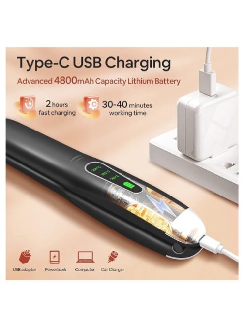 SUNMAY 2 az 1-ben vezeték nélküli hajvasaló és hajsütővas, vezeték nélküli, hordozható USB újratölthető hajvasaló, mini lapos vasaló hajsütővas kerámia lappal – 3 hőmérsékleti fokozat, 4800 mAh-s akku