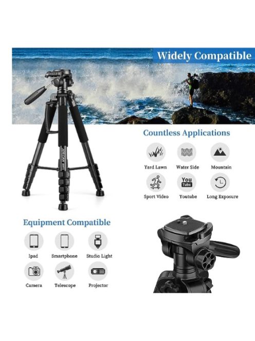 JOILCAN fényképezőgép-állvány Canon Nikonhoz, 74 hüvelykes könnyű DSLR-állvány levehető fejjel és univerzális telefontartóval, megerősített alumínium magas állvány a Vlog élő közvetítéséhez (narancssá